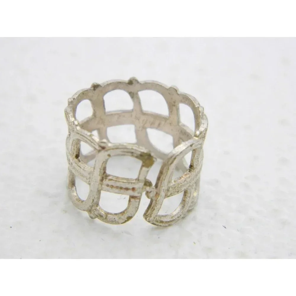 VTG Silver Tone Openwork Filigree Ring Size 6.25